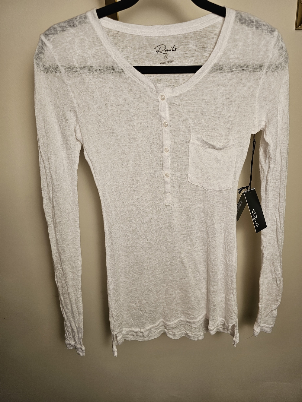 Rails White Long Sleeve Henley Tee